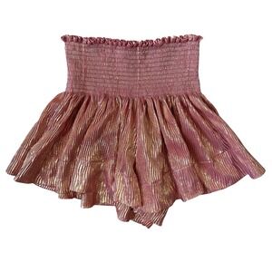 Queen Of Sparkles Rose Gold Metallic Smocked Ruffle Shorts Medium‎